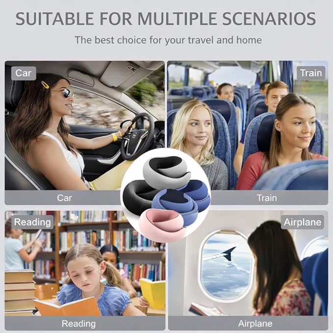 Neck Travel Pillow |100% Pure Memory Foam Neck Pillow Comfortable & Breathable Cover, Machine Washable for Travel, Airplane, Car Rides, & Home Use, Travel Kit with Eye Masks, Earplugs, & Bag (Gray)