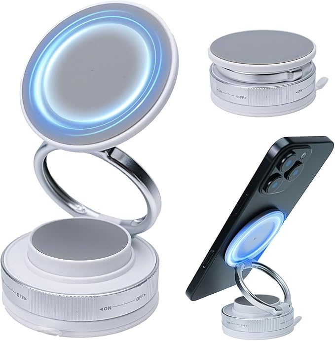 Upgraded 360° Nano Gel Vacuum Magnetic Car Phone Holder Ultra Strong Suction Magnetic Force for MagSafe, iPhone Air 17 16 15 14 13 12 Pro Max , Foldable Retractable Mount for Car/Dashboard/Gym/Mirror