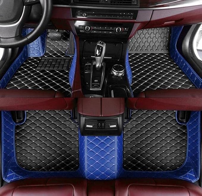 Custom Floor Mats for Cars fit 95% Sedan SUV Sports Car Full Coverage All Weather Men Women Pads Protection Non-Slip Leather Floor Liners (Black and Blue Stitching)
