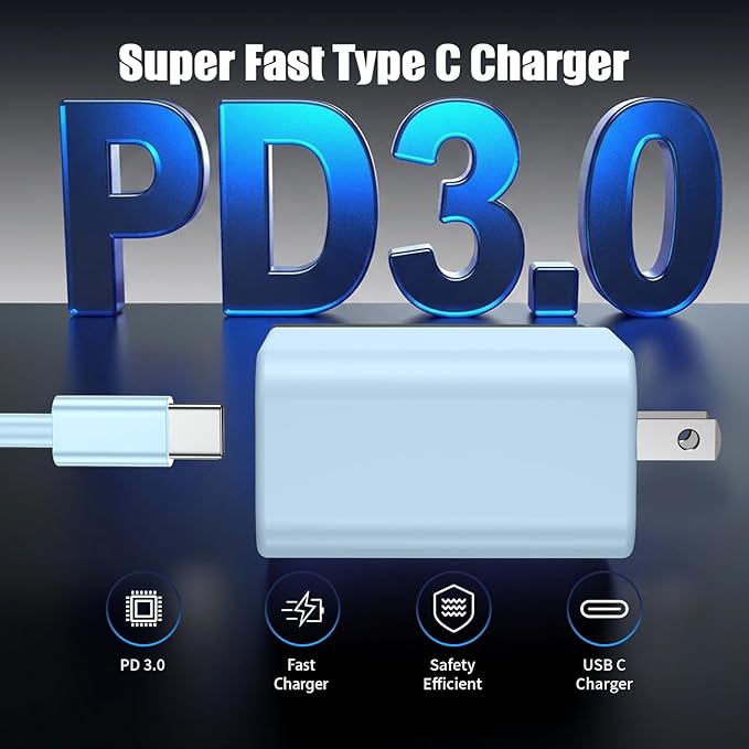 3Pack USB C Charger for Samsung Galaxy S24 Ultra, Super Quite Fast Charging Type C Block with 6FT C to C Cord for Samsung Galaxy Tab S9 S8 S23 Ultra S22 Ultra S23 S22 S21 Note 10 Plus 20,Blue