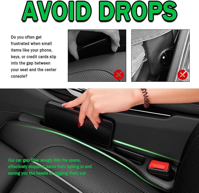 2PCS Car Seat Gap Filler Organizer,2026 Upgraded Car Seat Gap Plug with Storage Slot,Plug & Play in Between Cars Seats Catcher Cars Accessories to Stop Items Falling Between Seats