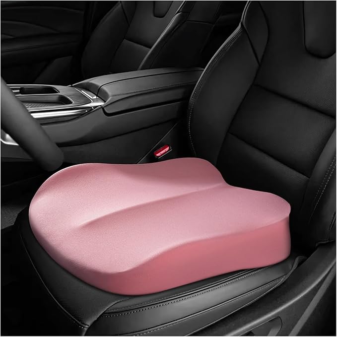 Car Seat Cushion, Ergonomic Memory Foam Auto Booster Seat Pad with Nonslip Bottom, Comfortable Vehicle Cushion for Short People Driving Fit for Sedan Truck SUV, Car Accessories (Pink)