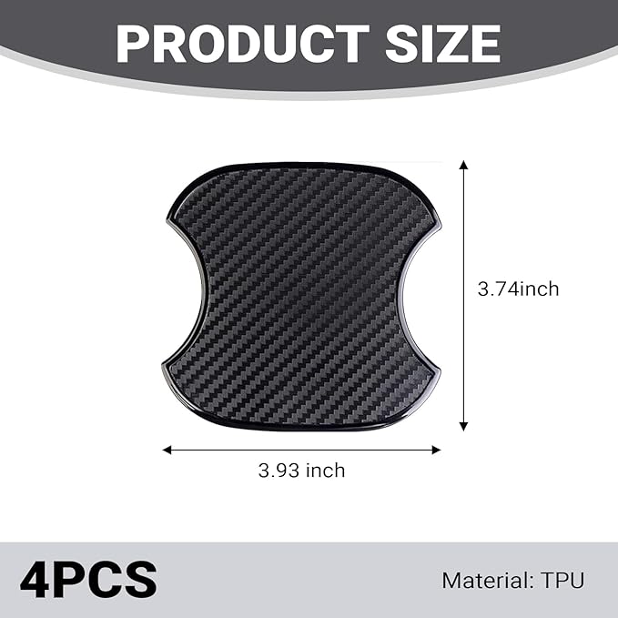 4 PCS Car Door Handle Scratch Protector, 3D Carbon Fiber Car Door Bowl Sticker, 3.9" x 3.7" Cup Protection Guard Stickers, Automotive Paint Modification Accessories (Black #Medium)