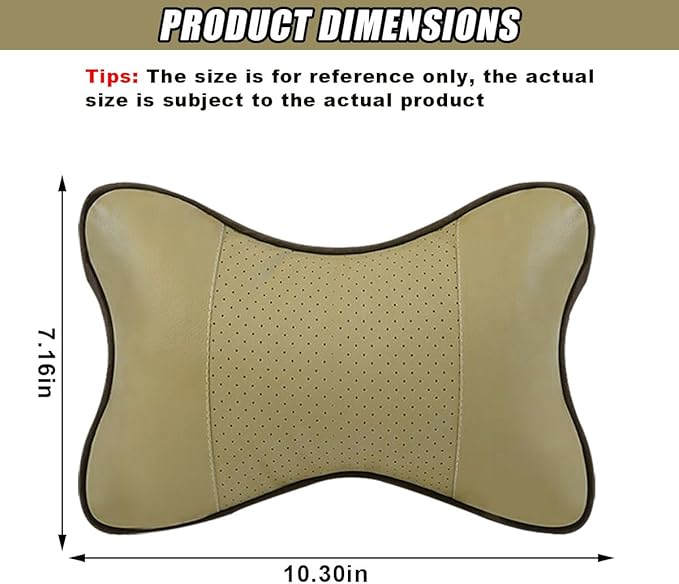 2PCS Car Neck Pillow, PU Leather Headrest Cushion with Adjustable Strap, Ergonomic Soft Headrest Pillow, Universal Multi-Function Auto Lumbar Support Accessories for Pressure Relief (Beige)