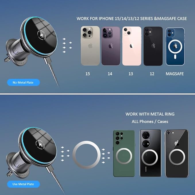 MagSafe Car Mount Charger - 15W Magnetic Wireless Car Charger Vent Dashboard, 360° Rotation Magnetic Phone Holder for Car Charging HandsFree for iPhone 17 16 15 14Pro Max, Gift for Men Women