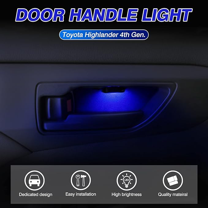 Powerty Compatible with LED Light 2020-2025 2026 Toyota Highlander Accessories Inner Door Handle Bowl Mood Lighting Decorative Interior Lamp 4PCS Blue