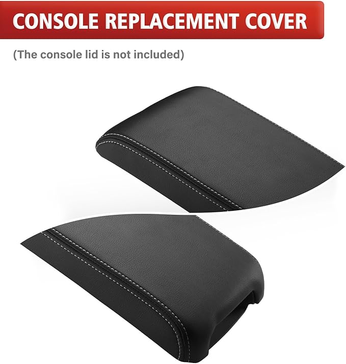 KBH Center Console Armrest Cover Upholstery for Toyota Camry 2012-2017, Vinyl Leather, Middle Console Replacment Covering, Black-Gray Stitch (Leather Part Only)