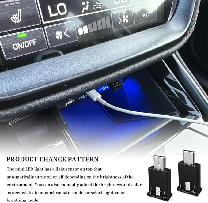 USB Type C LED Ambient Light, 8 Colors RGB Dynamic Atmosphere Lamp Car Interior Decor USB Night Light, Automotive Replacement Lighting Products for Car Home Office Decoration (1PCS)
