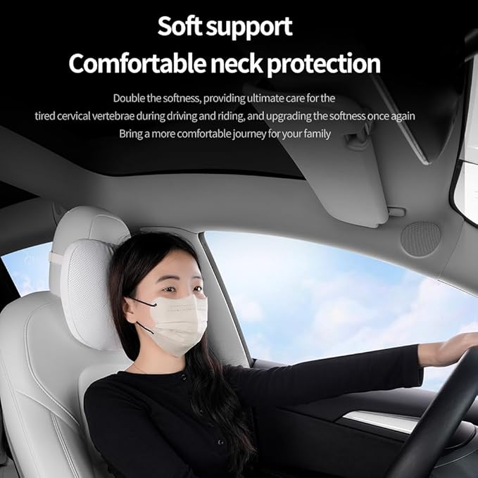 Seat Headrest Neck Pillow for Tesla Model 3 ModelY/S/X Uniquely Designed Neck Pillow Seat Headreck Cushion Nappa Leather Neck Support Car Accessories (H-White-1pcs)