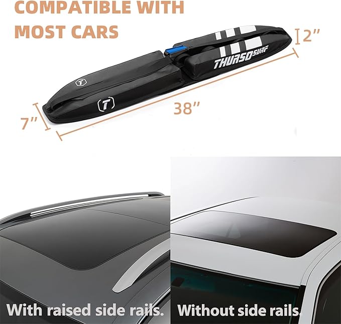 THURSO SURF Universal Soft Roof Rack for Kayak, SUP, Snowboard, Ski – Padded Car Rack System for Paddle Board & Outdoor Gear – Fits Most Vehicles – with Tie-Down Straps & Storage Bag