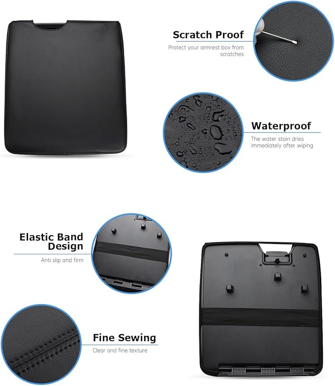 INTGET Center Console Armrest Cover for 2026 Ford F150 Accessories 2015-2023 2024 2025/for F250 F350 F450 F550 2017-2026 40/20/40 Jump Seat Car Arm Rest Lid Seat(black stitches, 2015-2026 Jump Seat)