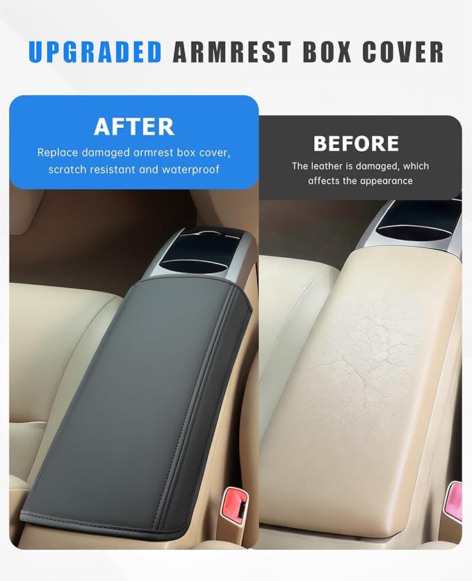 INTGET Center Console Cover for Toyota Prius Accessories 2004 2005 2006 2007 2008 2009 Leather with Thin Pad Middle Armrest Cover Car Interior Arm Rest Lid Protector (Black Stitches, with Thin Pad)