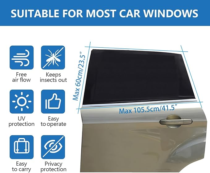 Car Window Shades for Baby - 2 Pack Sun Shade Blocker, Breathable Mesh Rear Side Window Shade Sunshade for SUV, UV Protection for Baby Family Pet, Mosquito Bug Net Window Screens for Camping