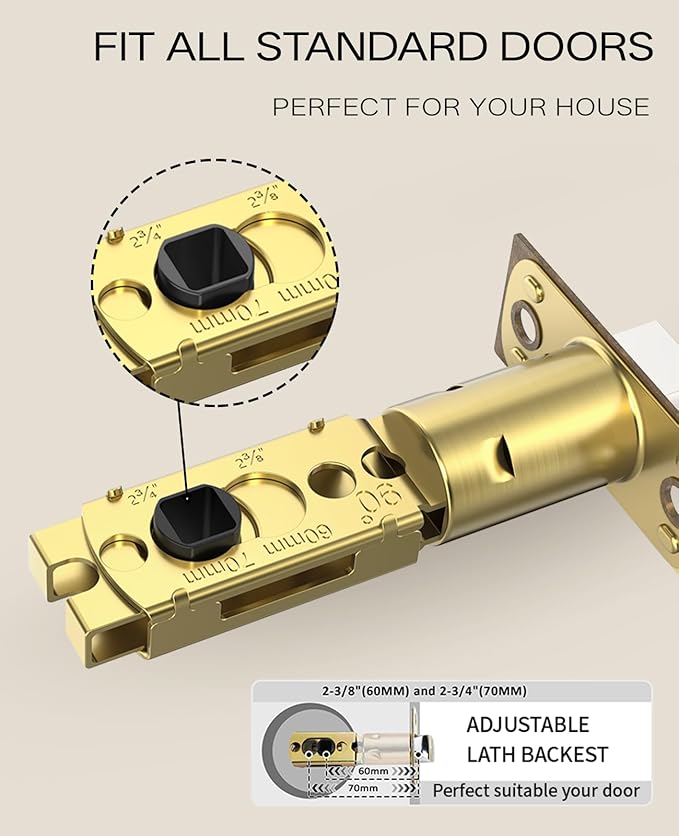 Asidrama 1 Pack Antique Brass Passage Door Knobs with Lock, Vintage Door Handles with Antique Brass Door Knobs Interior for Bedroom or Bathroom, Heavy Duty Door Lever for Left Right Sided Doors