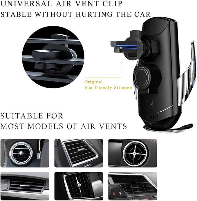 Ohleats Wireless Car Charger Mount, 15W Automotive Electric Wireless Charger Holder, Car Air Vent Mount Bracket Fast Charging for Most Smartphone, Universal Car Accessories (Black)