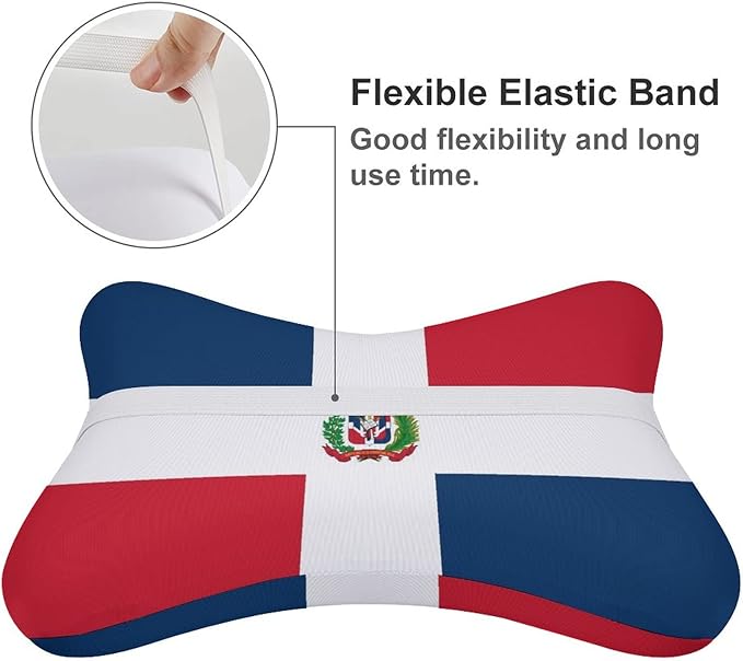 Headrest Pillow for Car Seat, 2 Pcs Memory Foam Neck Support Pillow for Neck Pain Relief, Compatible with Dominican Republic Flag Car Office Soft Travel Pillow for Sleeping and Resting