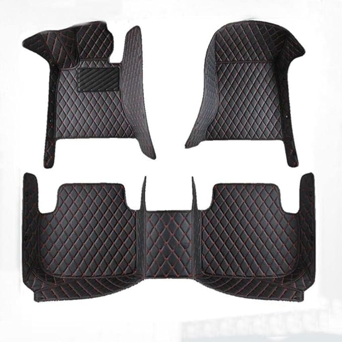 Custom Car Floor Mats Fit for 99% Sedan SUV Sports Car Full Coverage Pads Leather Floor Liners Mat Women Men (Black with red line)