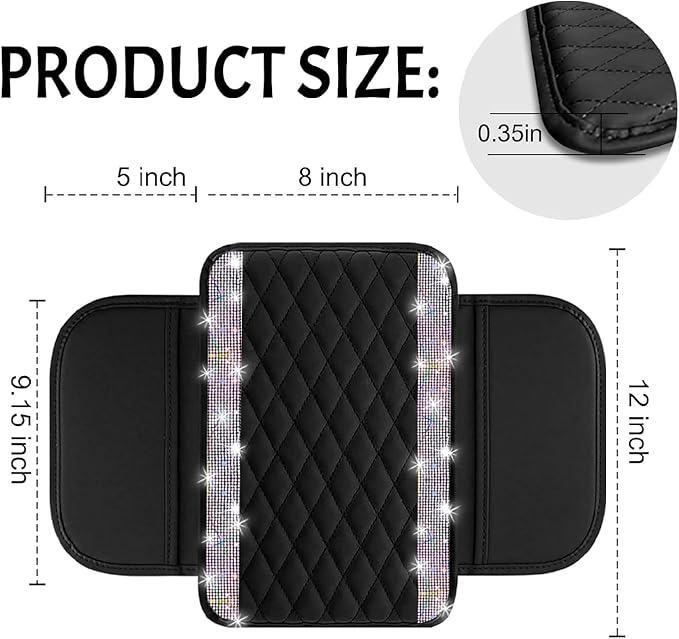 NBTEPEM Bling Car Center Console Cover, Leather Car Arm Rest Cover Cushion with 2 Storage Bags, Universal Auto Armrest Protector Storage Box, Bling Accessories Interior for Most Vehicles (Multicolor)