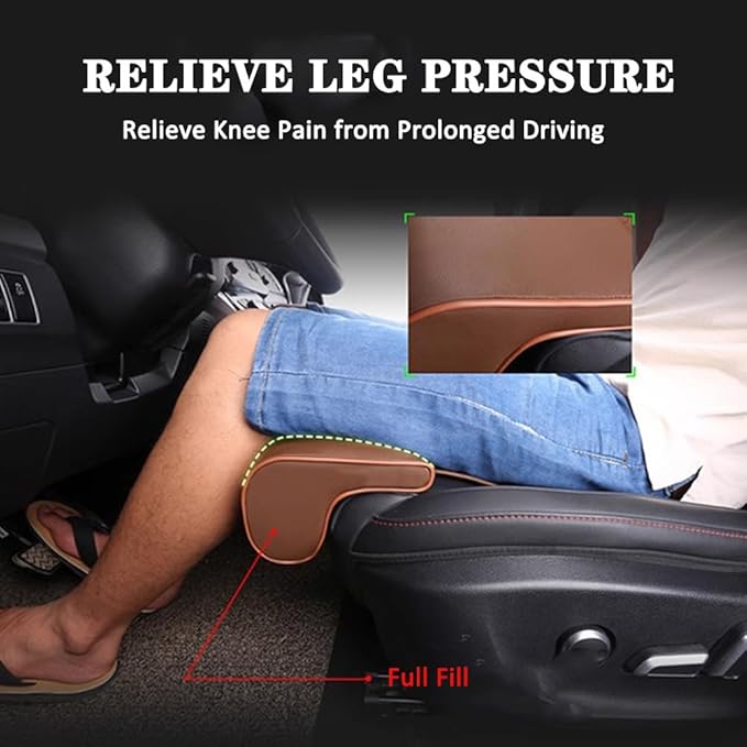 Leather Car Seat Extender Cushion,Car Leg Extender Leg Support Pillow Universal Car Seat Leg Pad,Comfortable Leg Rest Extended Cushion Mat for Car Bus Train Home Office (Brown)