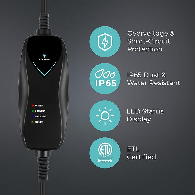 Lectron Level 1 Tesla Charger - 120V, 15 Amp, NEMA 5-15 Plug, 16 ft Extension Cord - Portable Electric Car Charger for Tesla - Compatible with All Tesla Models X/Y/3/S/Cybertruck