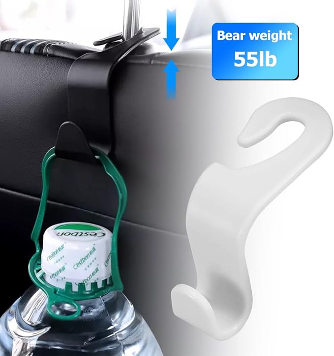 Car Back Seat Headrest Hooks, 4PCS Vehicle Backseat Storage Organizer Hanger, Multifunctional Auto Headrest Hidden Hook Universal for Handbag Purse Backpacks Bags and Groceries (White)