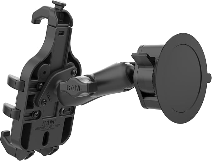 RAM MOUNTS Quick-Grip Pro Phone Mount with Twist-Lock Suction Cup and Medium Arm for Vehicle Windshields RAM-B-166-PD5U