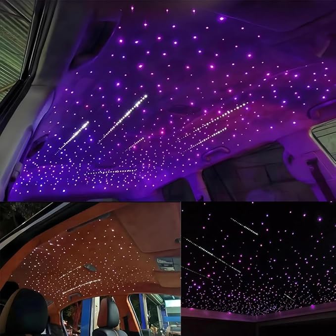 AKEPO Car Home 20W Dual Head Fiber Optic Lights RGBW Twinkle+Shooting Star Effect+APP+Music Mode Star Ceiling Light Kit, 710pcs 4m/13.1ft Mixed Optical Fiber Cable with Meteor Light Kit and Remote