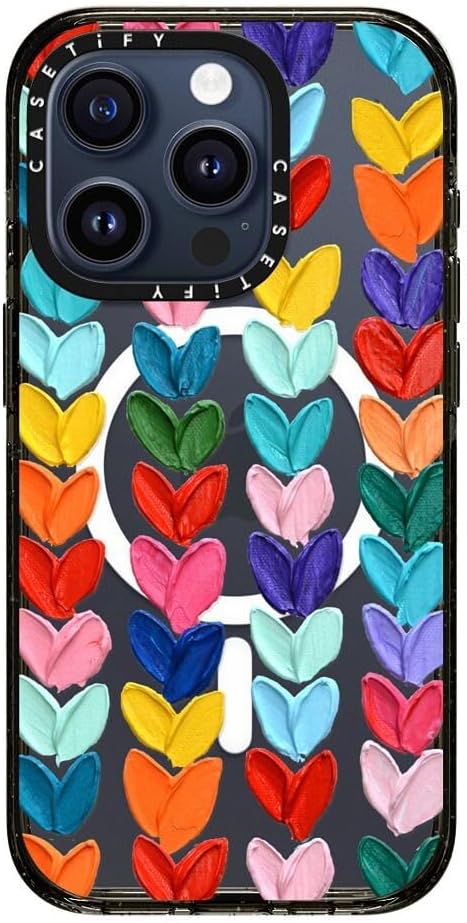CASETiFY Impact Case for iPhone 15 Pro [4X Military Grade Drop Tested / 8.2ft Drop Protection/Compatible with Magsafe] - Clear Polka Daub Hearts - Clear Black