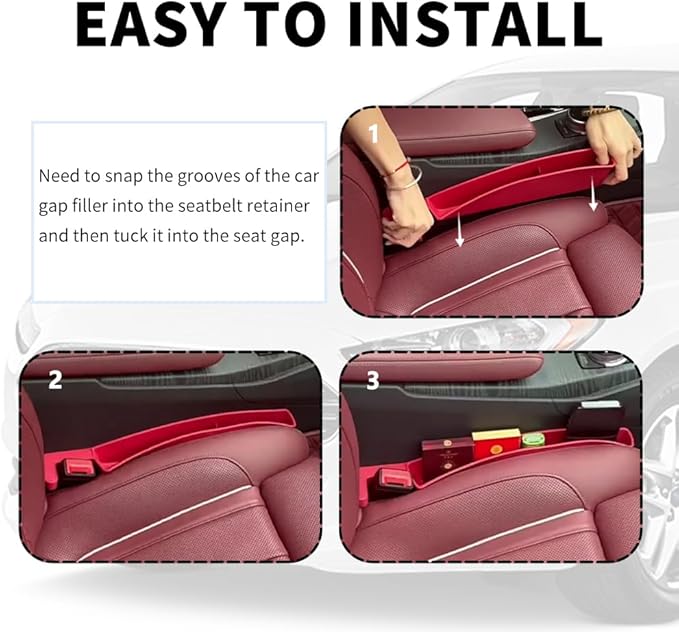 2PCS New Car Seat Gap Filler with 2 Storage Areas,Stylish Car Seat Gap Storage for Stabilizing Phone,Keys Wallet,Universal Car Seat Gap Filler Organizer (Carbon Pink)