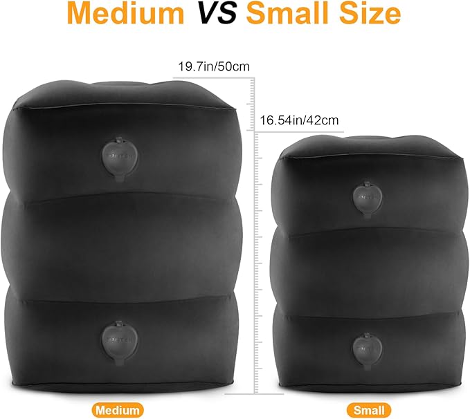Maliton Inflatable Travel Foot Rest Pillow, Kids Airplane Bed, Adjustable Height Leg Pillow for Air Travel, Make a Flat Bed for Toddlers, Great for Airplane, Train, Car, Small Size（Black, 1 Pack）