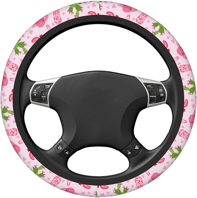 Cowgirls Cactus Pink Steering Wheel Cover for Women Elastic Rubber Steering Wheel Universal 15 Inch Fit for Cars, Auto, SUVs
