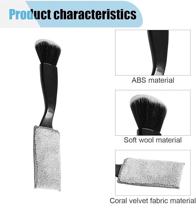 Car Double Head Clean Brush, 2 in 1 Duster for Car Clean, Car Interior Dust Detailing Brush for Air Vents Dashboard Screen, Soft Car Cleaning Tool Accessories (Black)