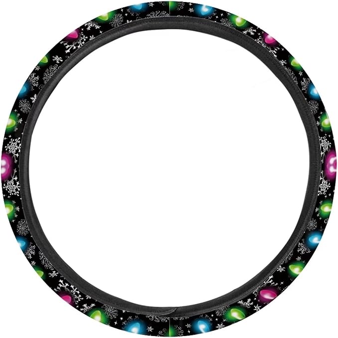 AFPANQZ Christmas Steering Wheel Covers Xmas Lights Print Car Steering Wheel Cover Universal Fit Almost Car Non-Slip Steering Wheel Covers Soft Sweat Absorbing Steering Wheel Protector Cover