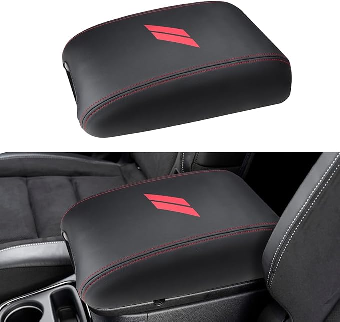 INTGET Car Rear Armrest Cover for Dodge Durango Accessories 2011-2023 Leather Middle Center Console Arm Rest Box Lid Seat Protector Cushion Saver (Red Stitches, 2011-2023)