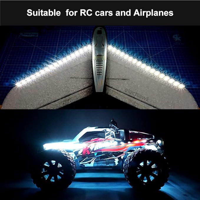 Waterproof LED Light Strips for RC Cars Trucks Airplanes Boats Drones Fixed Wing AR Wing Model Underglow Light (White)