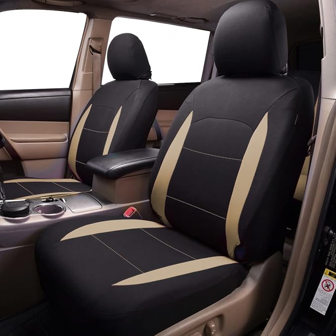 Flying Banner Car Seat Covers Set Beige Tan Front Seats Rear Bench Polyester car seat Protectors Easy installations Rear Bench Split Classic Man Lady