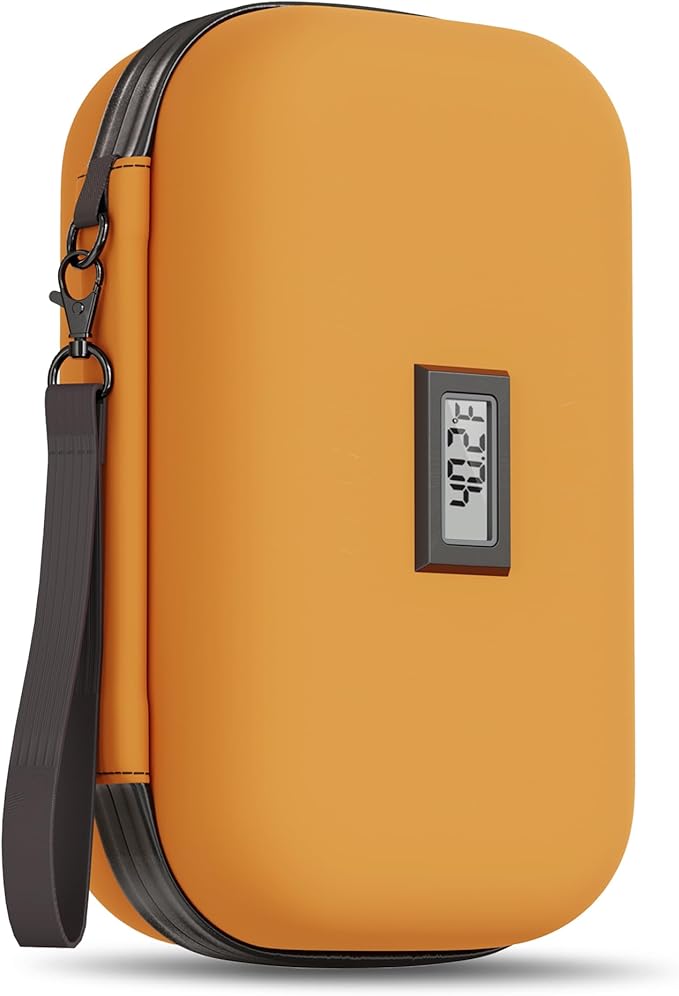 Insulin Cooler Travel Case with Temp Display, 2 x 180g TSA Approved Ice Packs, 9-Layer Insulation for Improved Cooling, Insulin Pen Case, Waterproof, for Daily Use and Trips (Bright Orange)