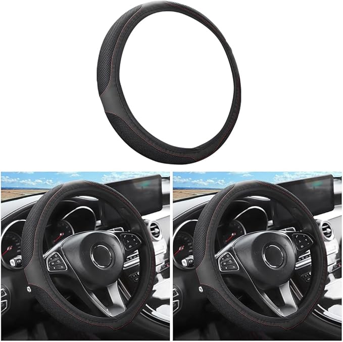 LoyaForba Car Steering Wheel Cover, Universal 14.5-15 Inch, Soft Anti-Slip Neoprene Protector for Steering Wheel, Breathable Odorless and Elastic Stretch, Car Accessory for SUV, Van, Truck (Black)