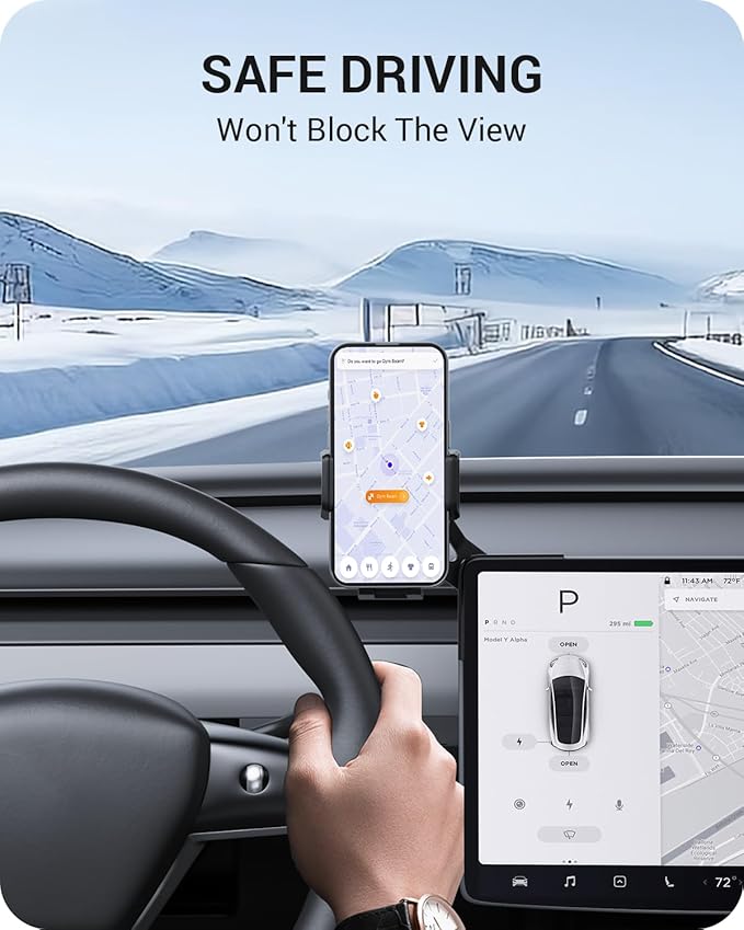 BASENOR 2025 2026 Tesla Model Y 3 Phone Mount Holder Strong Adhesion 360° Adjustable Cell Phone Holder Stand Tesla Model Y Juniper Tesla Model 3 Highland Interior Accessories Fit for iPhone & Android
