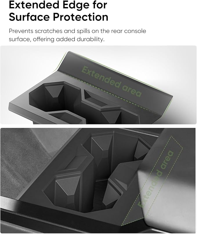 Tesla Cybertruck Cup Holder with Extended Edge - Durable Silicone Material, Anti-Slip, Easy to Clean, Protects Console from Scratches, Custom-Fit for 2024-2025 Models
