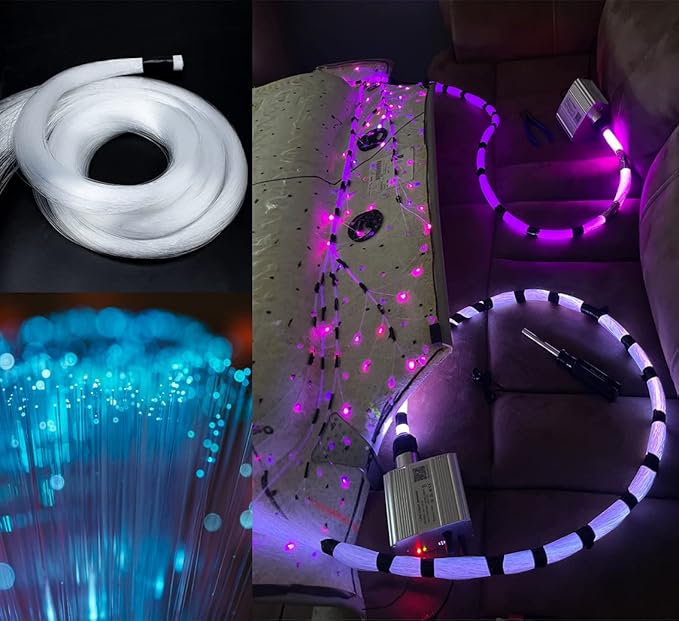 AZIMOM 10W Twinkle Bluetooth RGBW LED Fiber Optic Star Ceiling Light Kit 300pcs 0.75mm 9.8ft Sensory Music Mode APP Remote Control for Indoor Car Interior Decoration