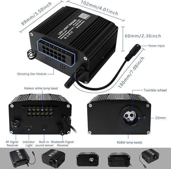 AKEPO 12W Twinkle Shooting Star 2-in-1 Fiber Optic Light Engine Replacement, RGBW Bluetooth APP Control + Music Sync + 28-Key Remote Control for Car Home Starlight Headliner