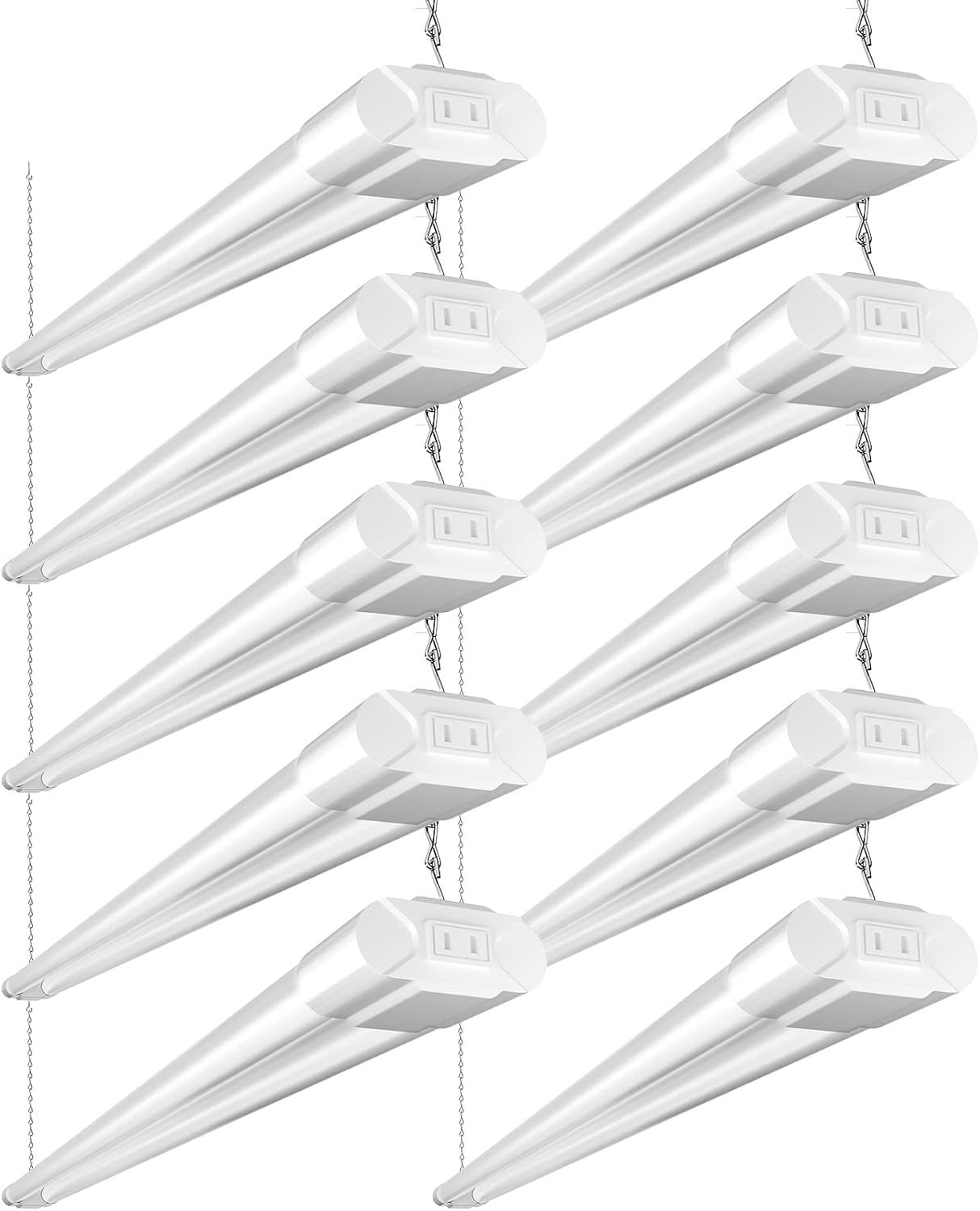 BBOUNDER 10 Pack Linkable LED Utility Shop Light, 4400 LM, Super Bright 6500K Cool Daylight, 4 FT Integrated Fixture for Garage, 40W Equivalent 250W, Surface + Suspension Mount, White