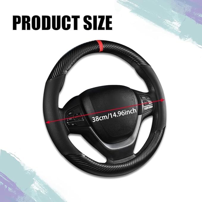 Carbon Fiber Car Steering Wheel Cover, Universal 15 inch Breathable Anti Slip Steering Wheel Covers, Car Interior Accessories for Men and Women, Fit for Most Vehicles (Black)