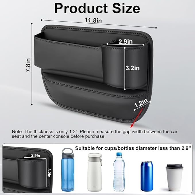 Car Seat Gap Filler Organizer with Cup Holders, Seat Gap Storage Box for Drinks, Phones, Keys, Sunglasses, Cards, and Small Essentials (Beige, Passenger Seat)