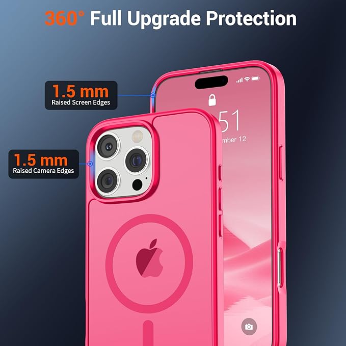 SUPFINE Magnetic for iPhone 16 Pro Case (Compatible with MagSafe) (Military Grade Drop Protection) Slim Translucent Matte Shockproof with Anti-Fingerprint Phone Case,Hot Pink