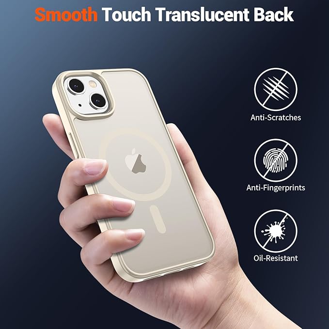 SUPFINE Magnetic for iPhone 15 Case (Compatible with MagSafe) (Military Grade Drop Protection) Slim Translucent Matte Shockproof with Anti-Fingerprint Phone Case,Antique White