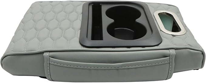 Priprilod Gray Car Center Console Armrest Pillow, Memory Foam with Cup Holder and Cell Phone Holder, Multifunctional Car Center Console Organizer, Universal Fit for Most Car Interior Accessories