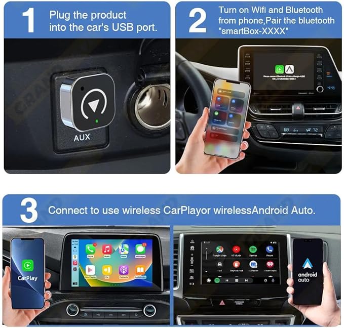 Mini Android Auto Wireless Adapter - 2 in 1 Micro Wireless CarPlay Adapter, Plug & Play for Factory Wired CarPlay, iOS 10+ & Cars 2016+