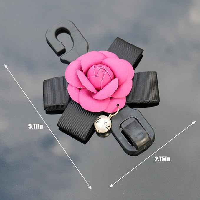 Car Seat Headrest Hook, 2PCS Cute Flower Vehicle Backseat Organizer Hanger for Purse Grocery Bag Coat, Auto Interior Hanging Decor Accessories, Universal for SUV Sedan Truck (Red)